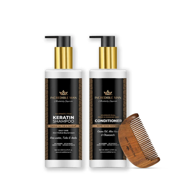 Sheesham Wood Comb + Shampoo + Conditioner